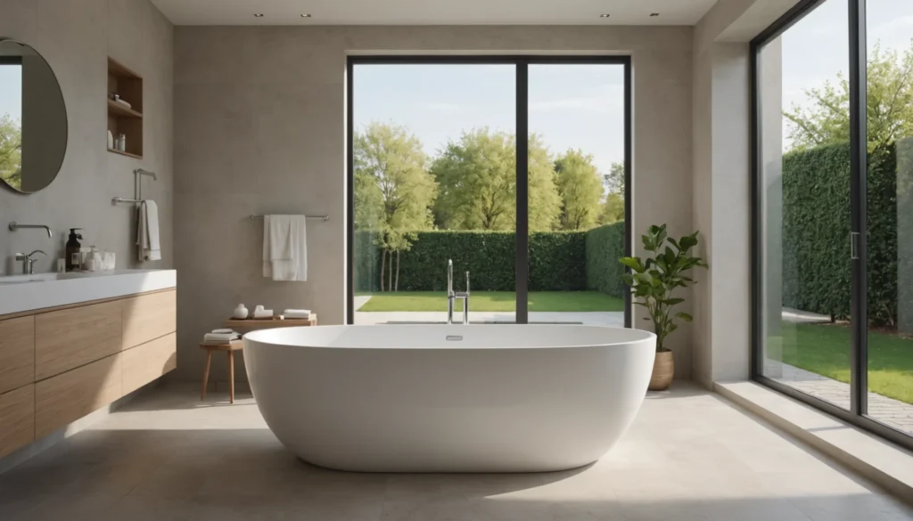 baignoire ilot contre un mur
