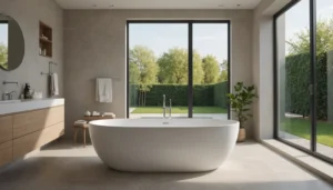 baignoire ilot contre un mur