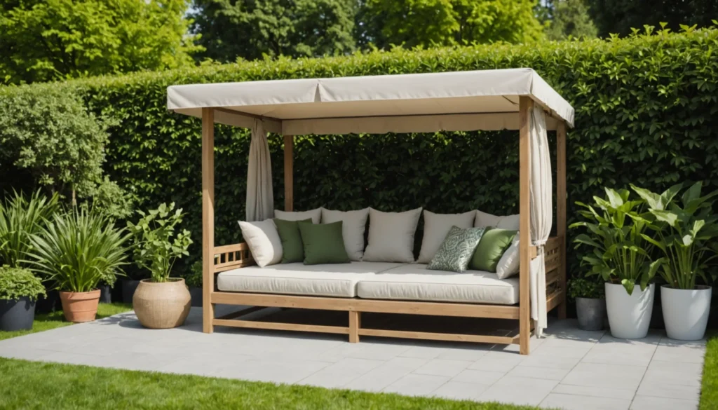 lit de jardin avec toit résistant aux intempéries